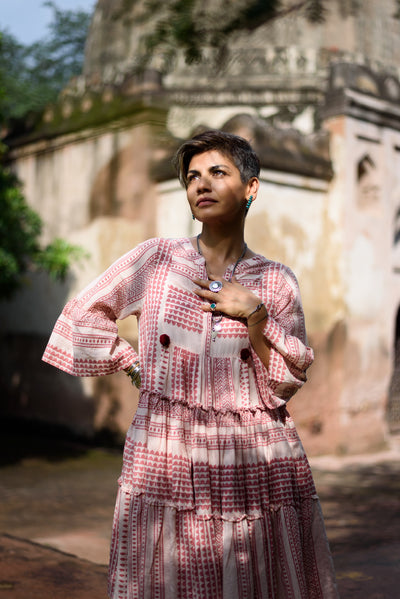 Jaipur dress - peach block print