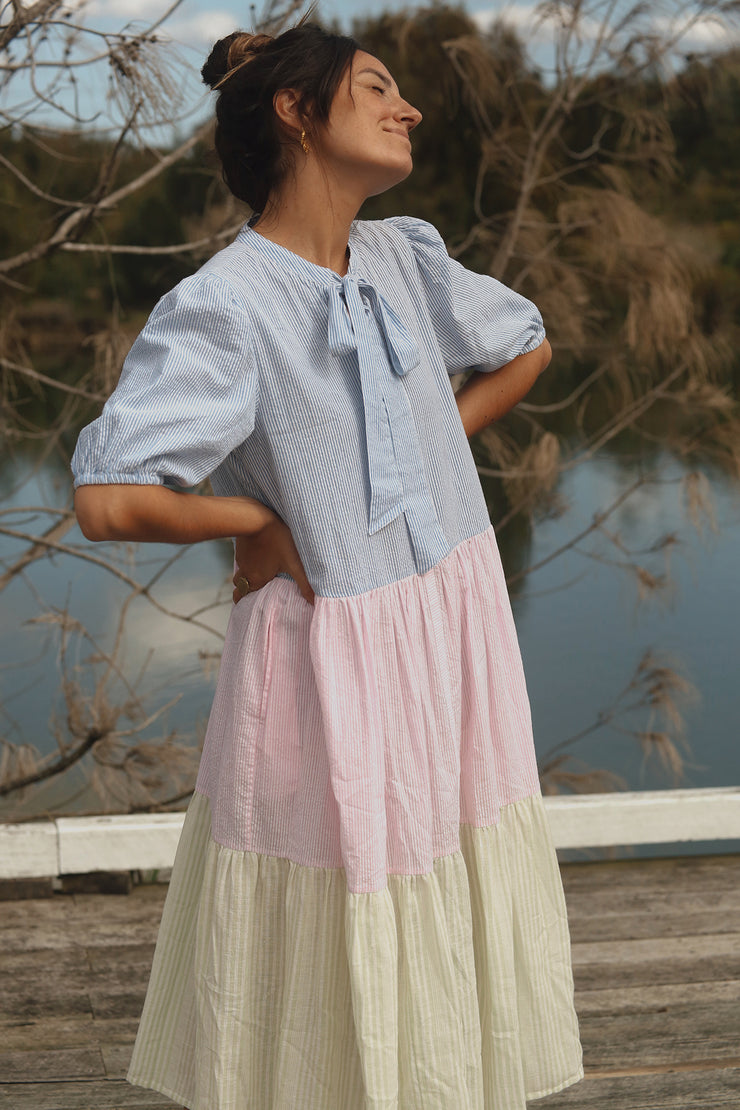 Lekha Dress - Multi Seersucker Stripe