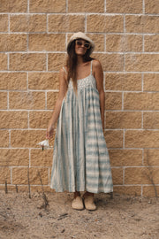Puja Dress - Teal Handblock Print