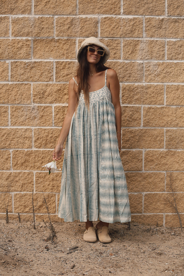 Puja Dress - Teal Handblock Print