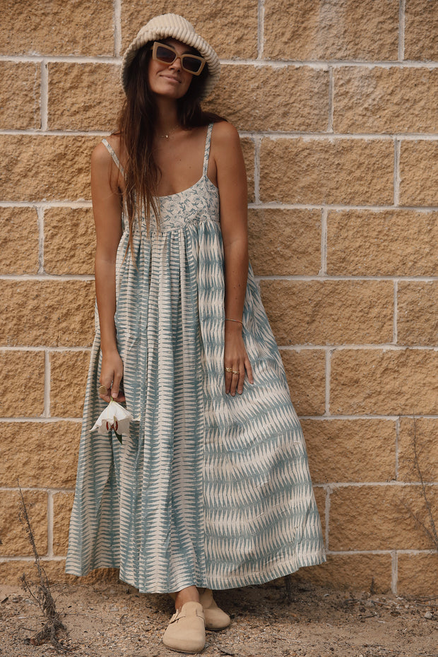 Puja Dress - Teal Handblock Print