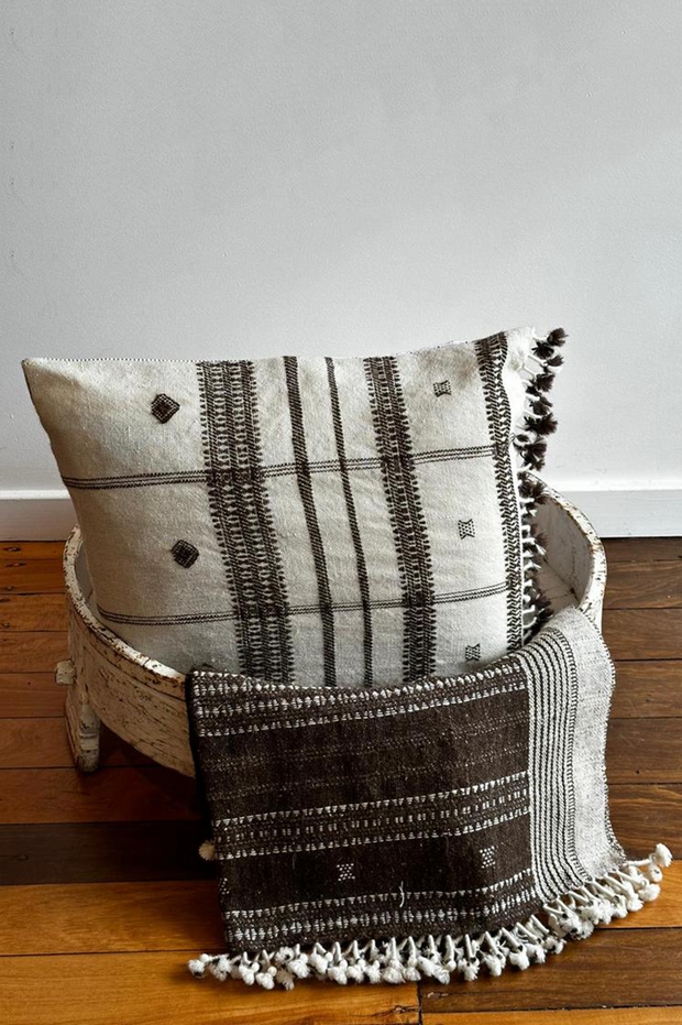 Wool Cushion - White Check