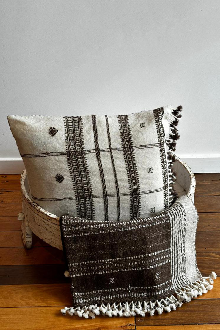 Wool Cushion - White Check