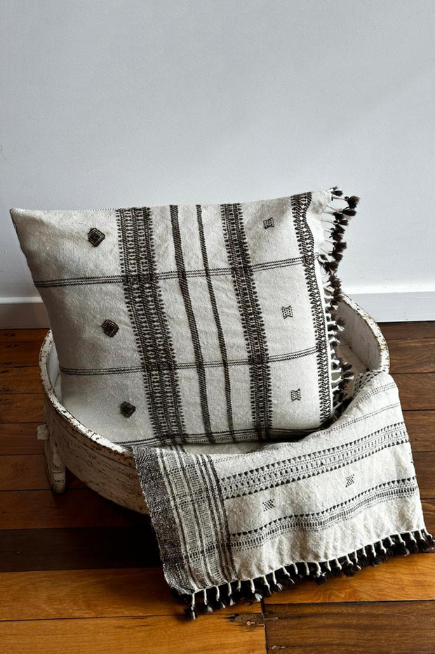 Wool Cushion - White Check