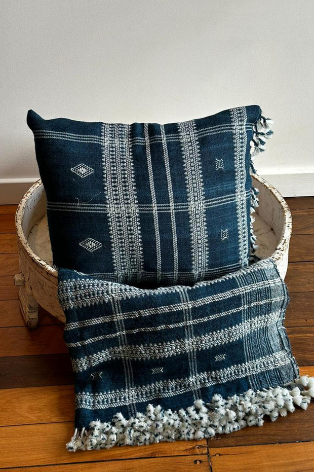 Wool Throw - Blue Indigo Check