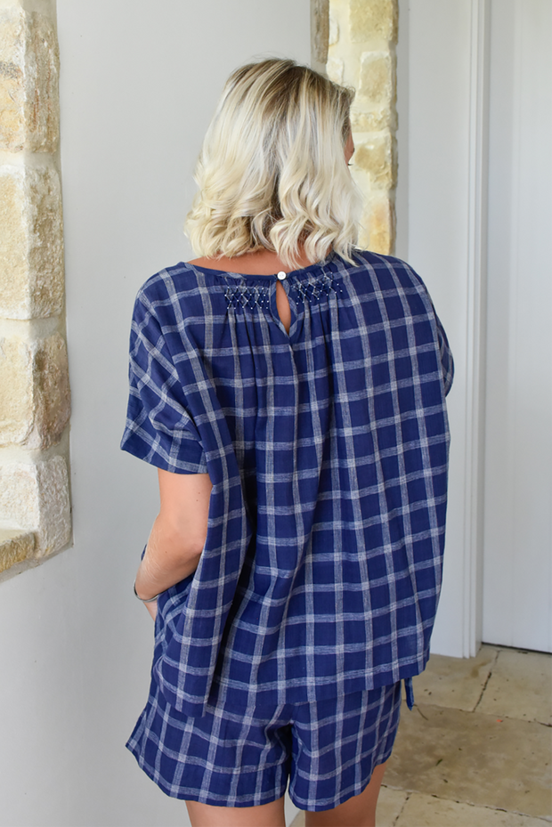 Rail Short - Indigo Large Handspun Khadi Check