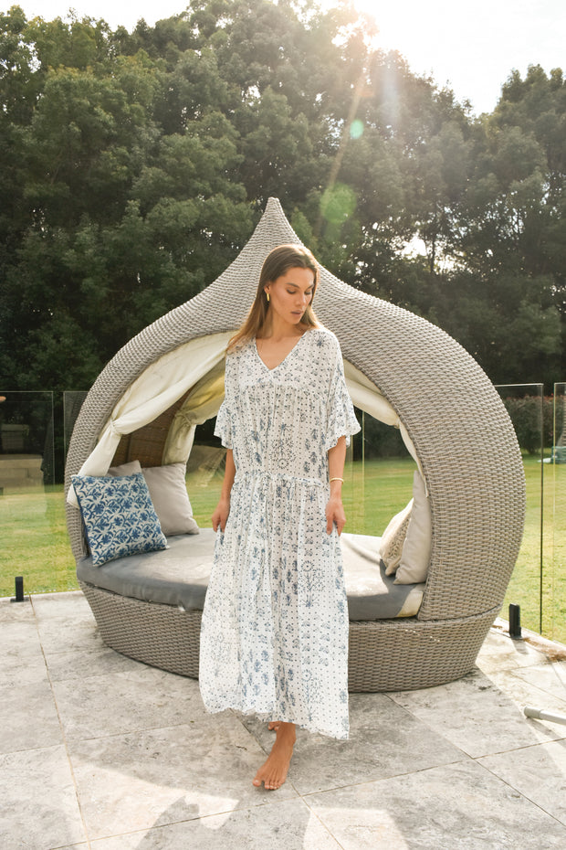 Sur Kaftan - Ivory Block Print