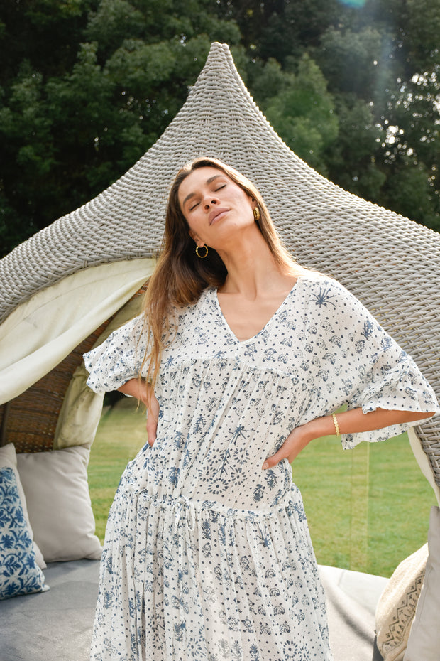 Sur Kaftan - Ivory Block Print