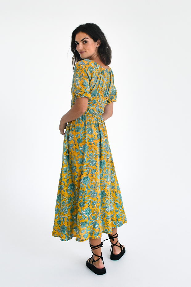 Bela Dress - Mustard Victorian Print