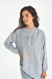 Farhi Top - Blue White Microstripe Khadi