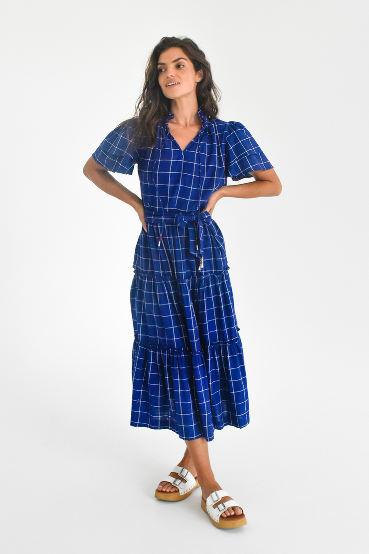 Ranika Top - Indigo Hand spun Windowpane Khadi Check