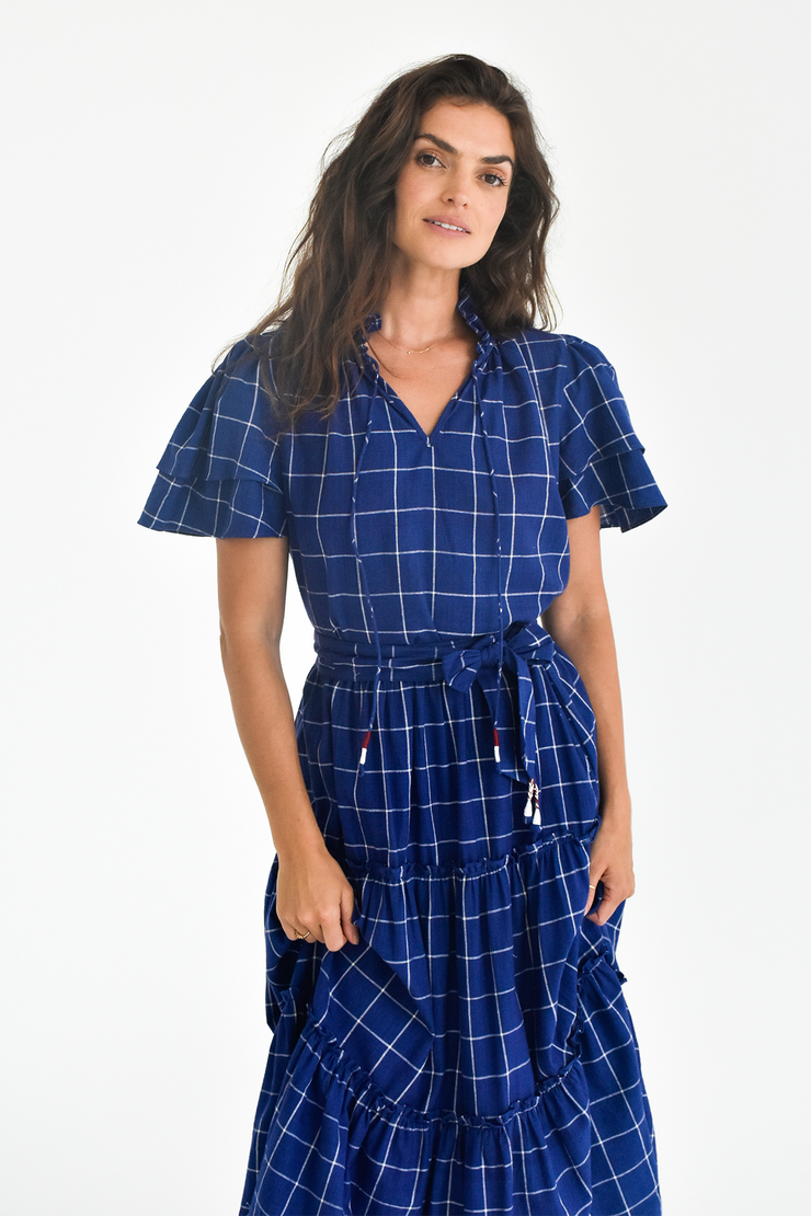 Ranika Top - Indigo Hand spun Windowpane Khadi Check