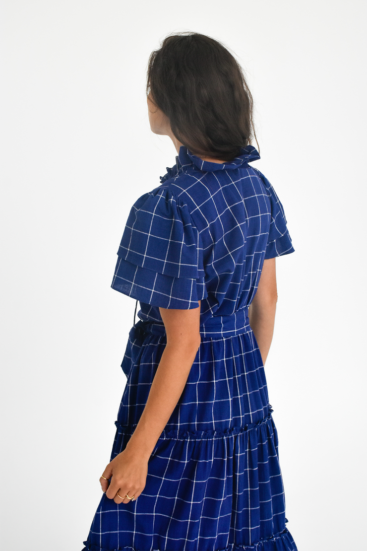 Ranika Top - Indigo Hand spun Windowpane Khadi Check