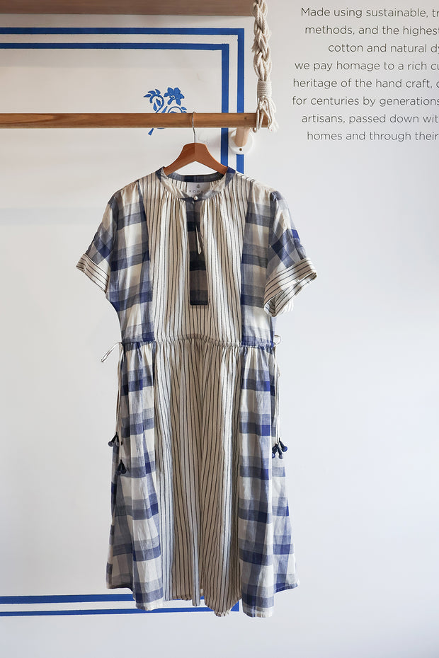 Sur Dress - Stripe Check Handspun Khadi