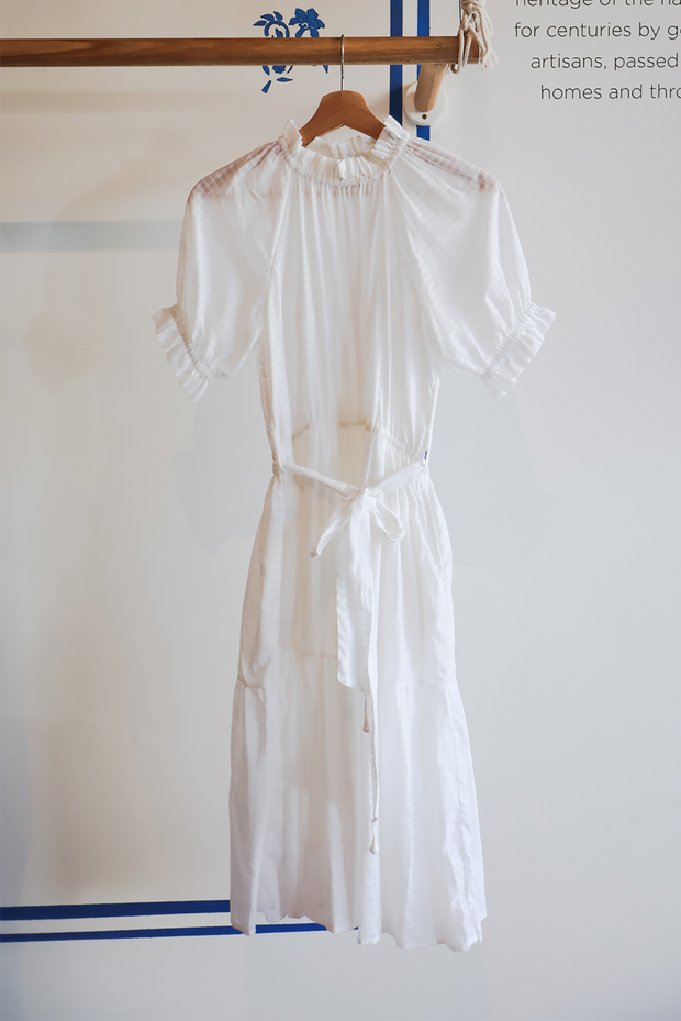 Anika Dress - White Jacquard Voile