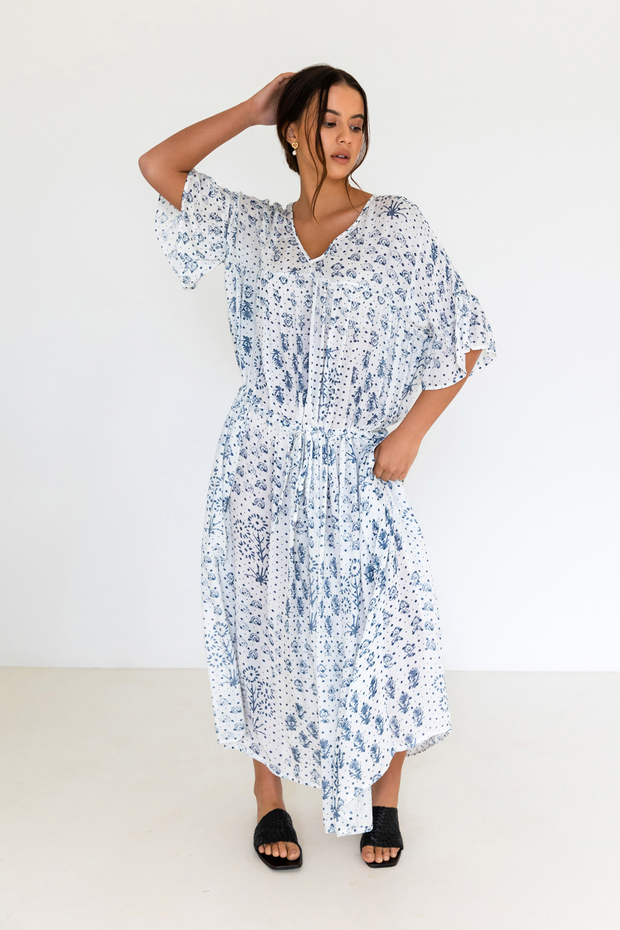 Sur Kaftan - Ivory Block Print