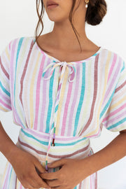 Mahika Dress - Multi Linen Stripe