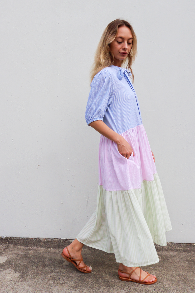 Lekha Dress - Multi Seersucker Stripe
