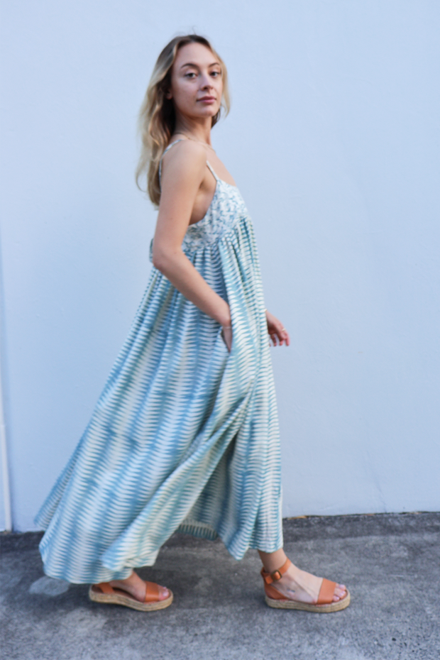 Puja Dress - Teal Handblock Print