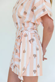 Lily Skirt - Peach Linen Block Printed Stripe