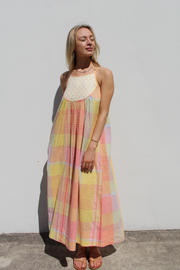 Mitra Dress - Yellow Peach Handloom Check Combo