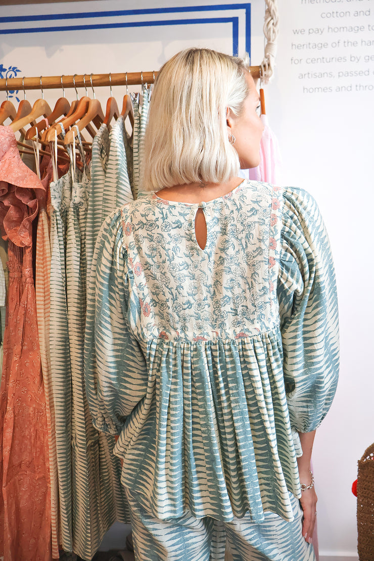 Zeenat Top - Teal Handblock Print