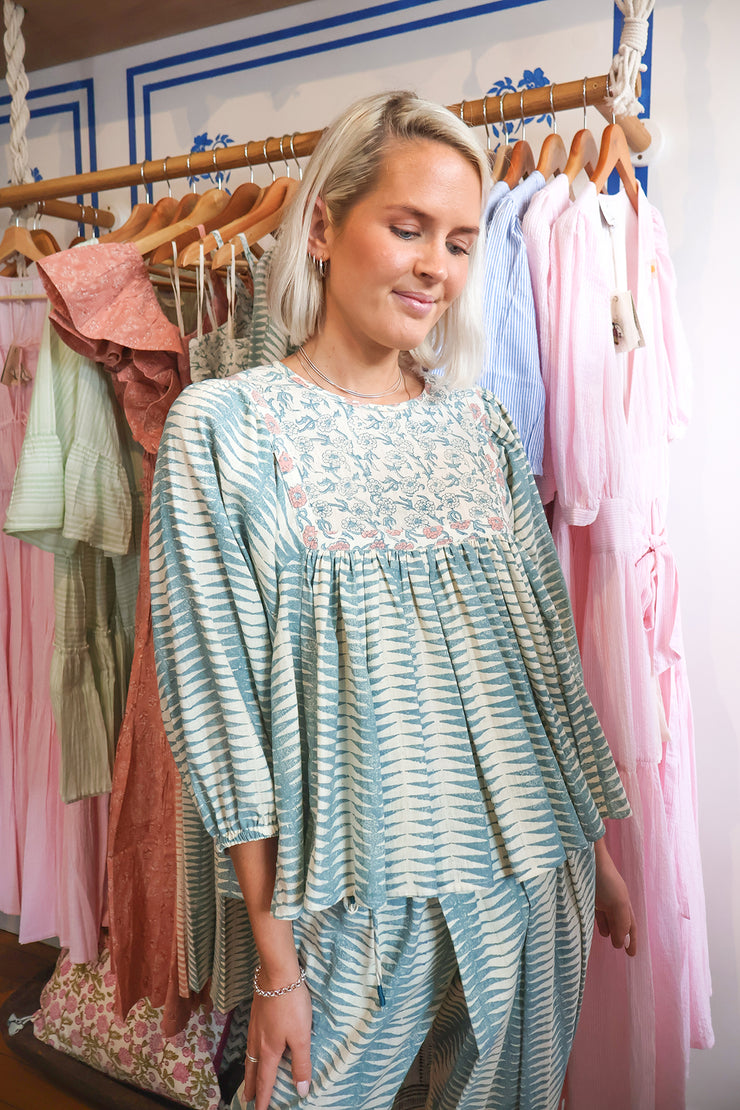 Zeenat Top - Teal Handblock Print