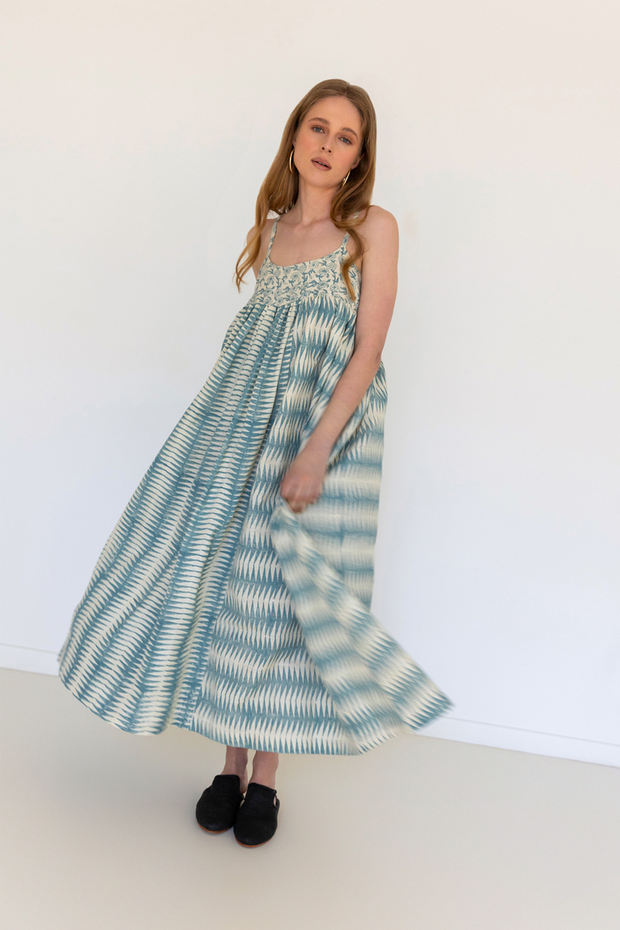 Puja Dress - Teal Handblock Print