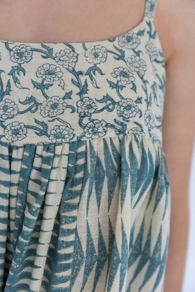 Puja Dress - Teal Handblock Print