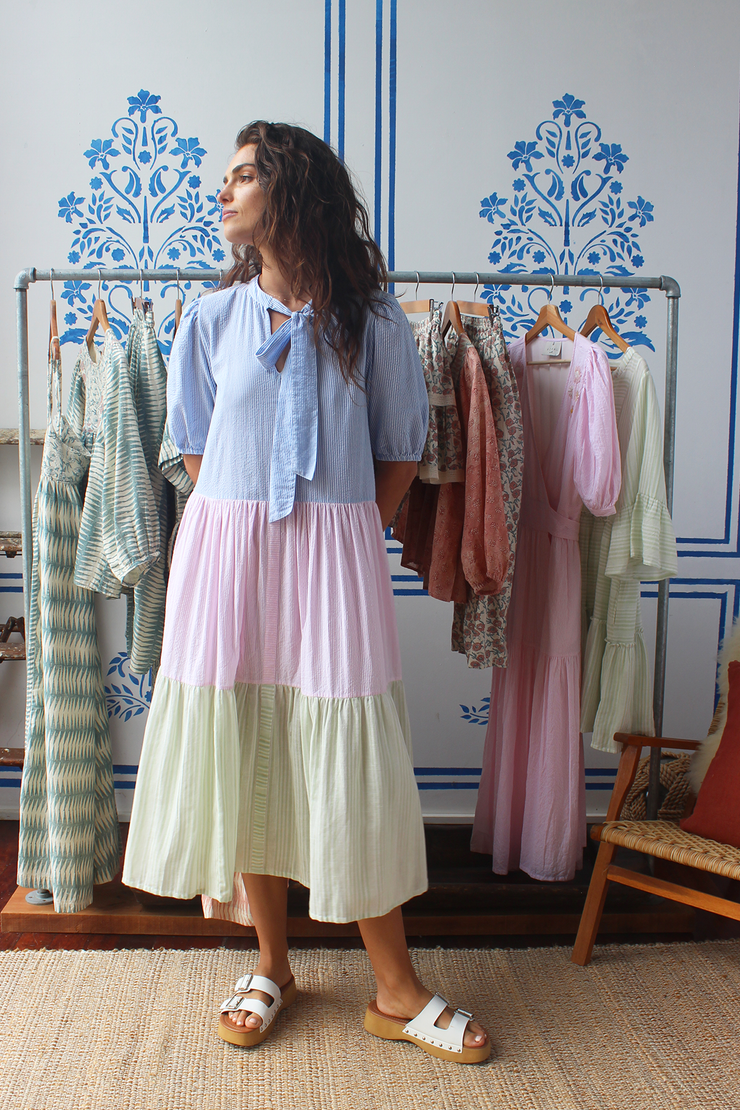 Lekha Dress - Multi Seersucker Stripe