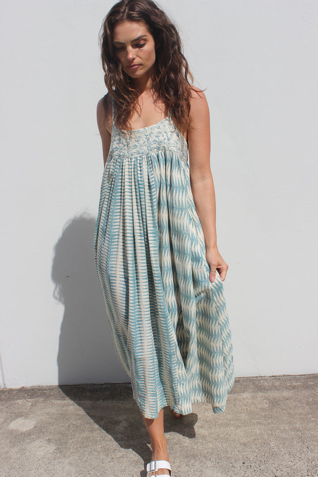 Puja Dress - Teal Handblock Print