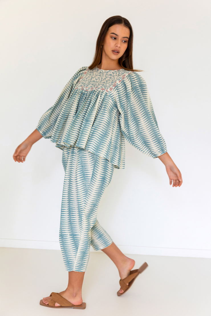 Zeenat Top - Teal Handblock Print
