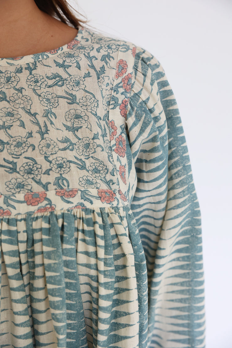 Zeenat Top - Teal Handblock Print