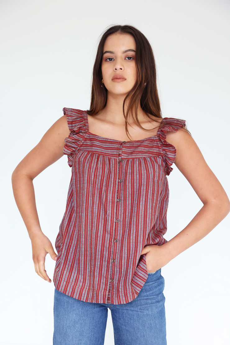 Myra Top - Burgundy Turquoise Handspun Khadi