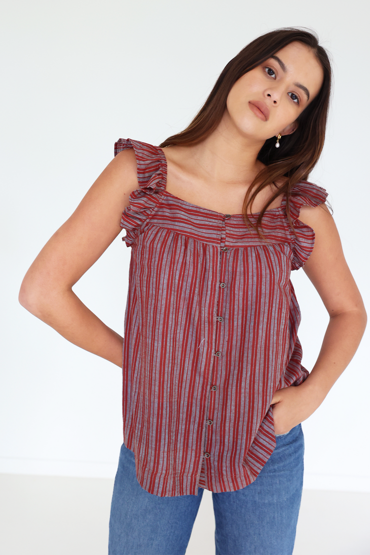 Myra Top - Burgundy Turquoise Handspun Khadi