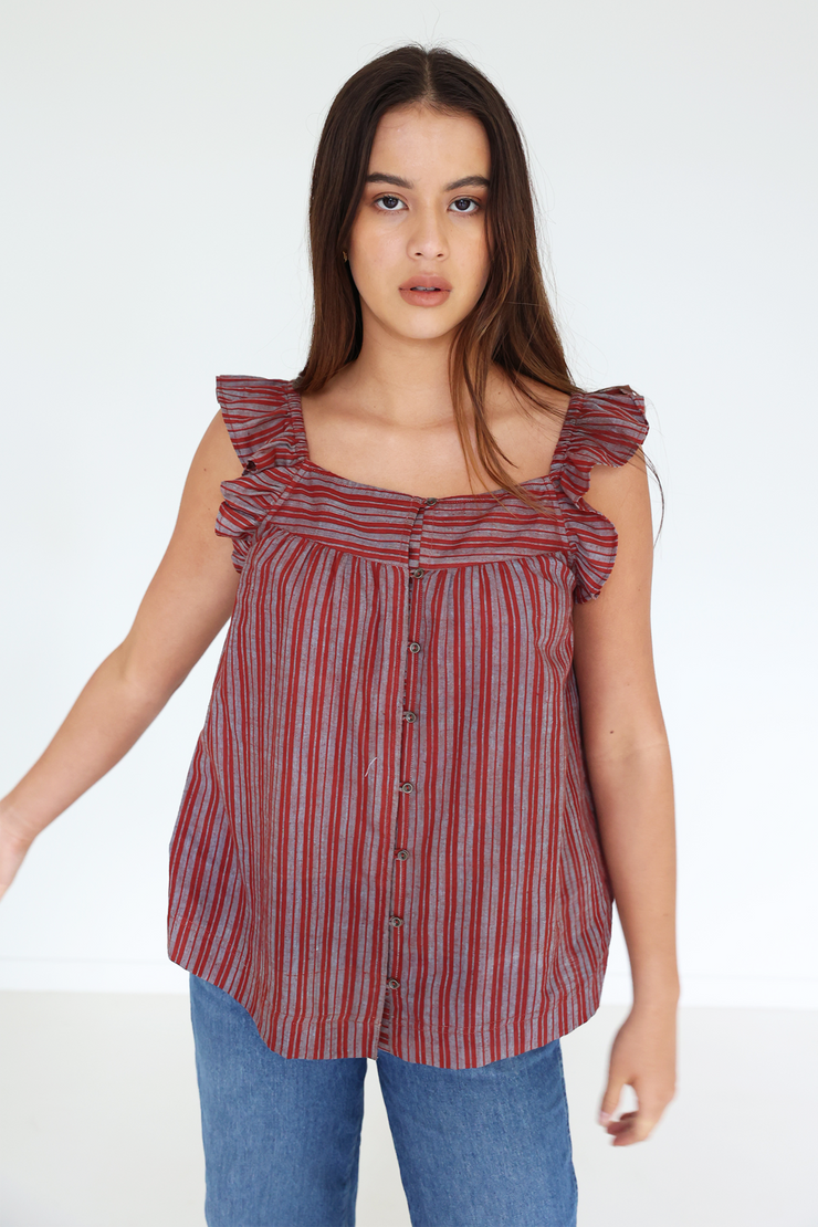 Myra Top - Burgundy Turquoise Handspun Khadi