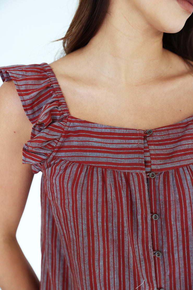 Myra Top - Burgundy Turquoise Handspun Khadi