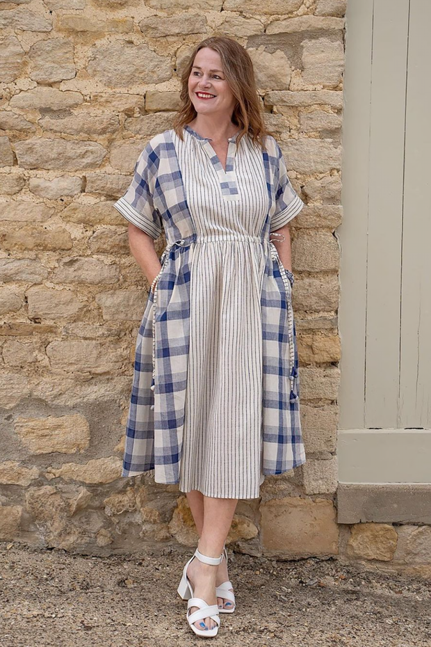 Sur Dress - Stripe Check Handspun Khadi