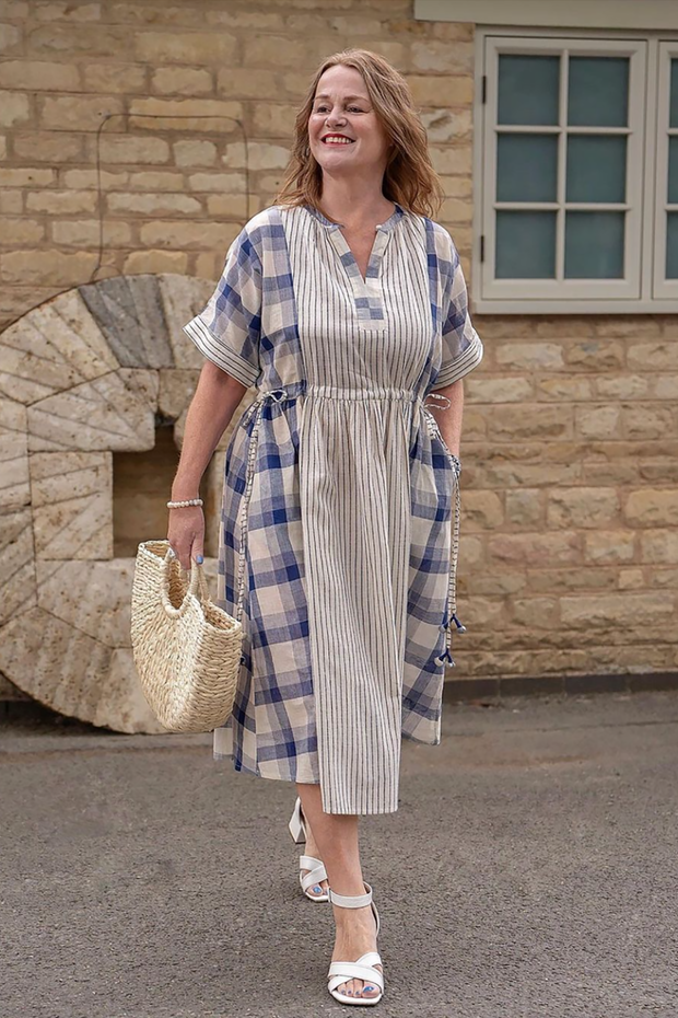 Sur Dress - Stripe Check Handspun Khadi