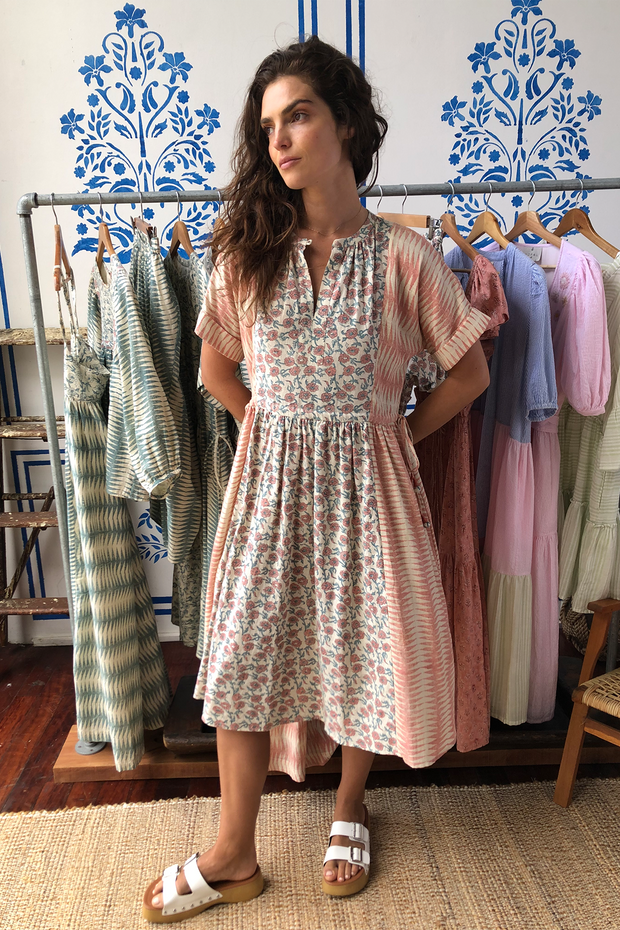 Sur Dress - Rose Handblock Print