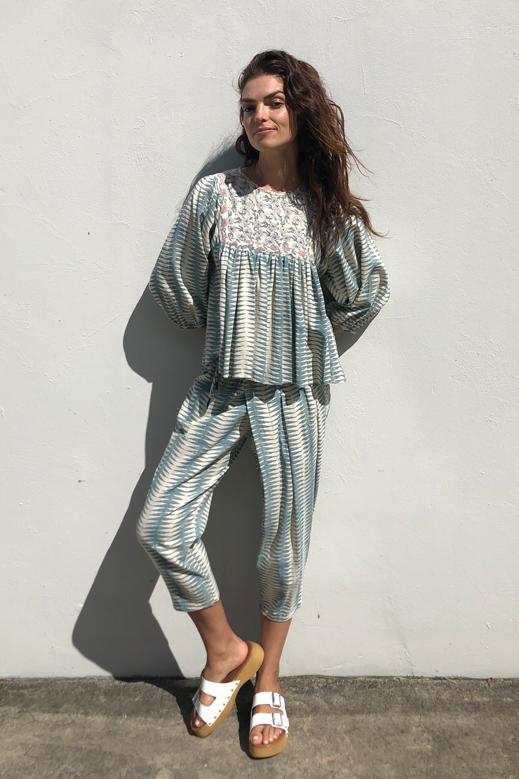 Zeenat Top - Teal Handblock Print