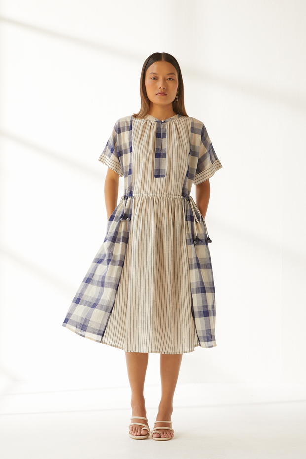 Sur Dress - Stripe Check Handspun Khadi