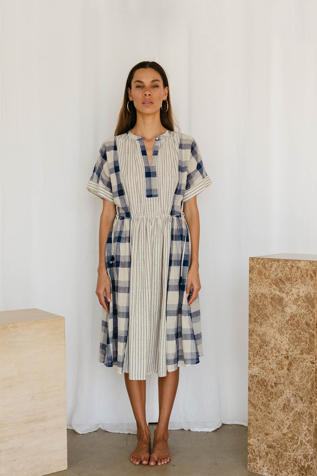Sur Dress - Stripe Check Handspun Khadi