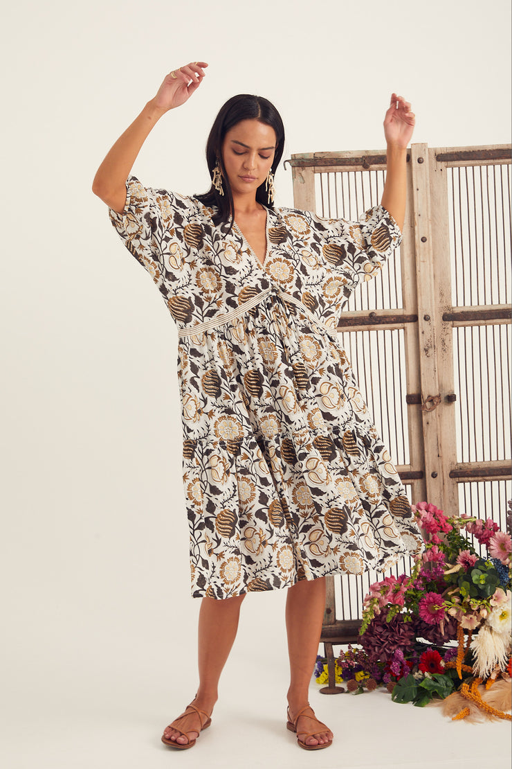 Geet Dress - Brown Garden Print