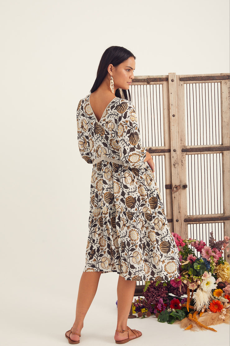 Geet Dress - Brown Garden Print