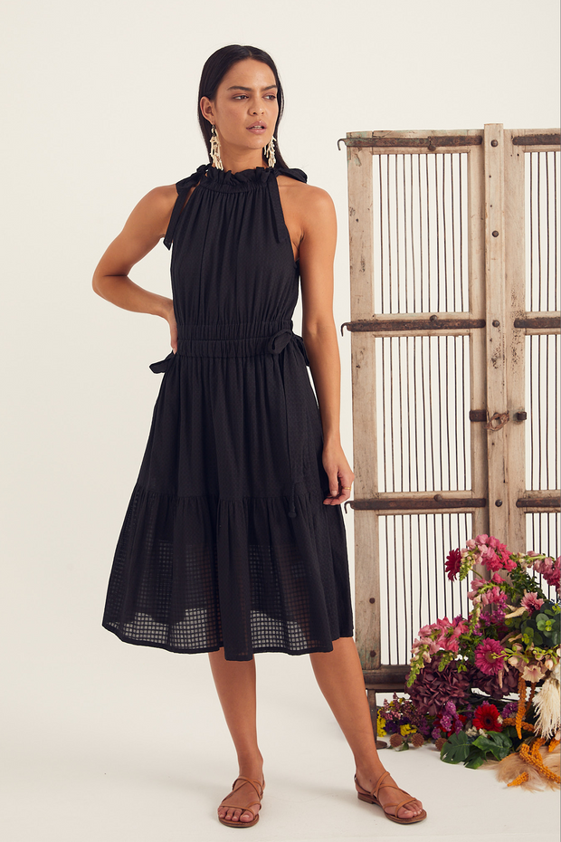 Heera Dress - Black Jacquard Voile