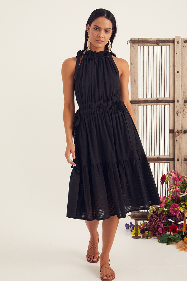 Heera Dress - Black Jacquard Voile