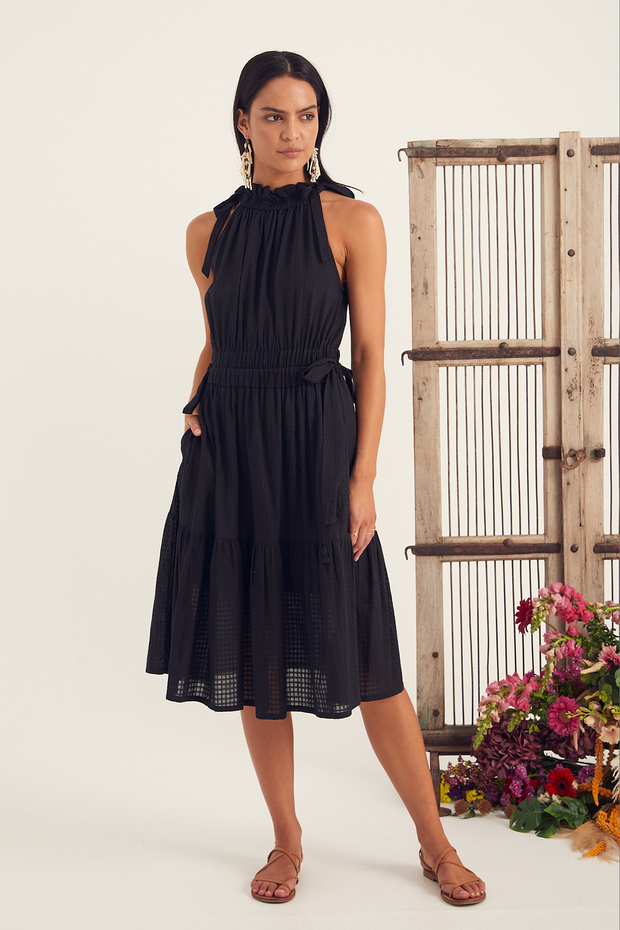 Heera Dress - Black Jacquard Voile