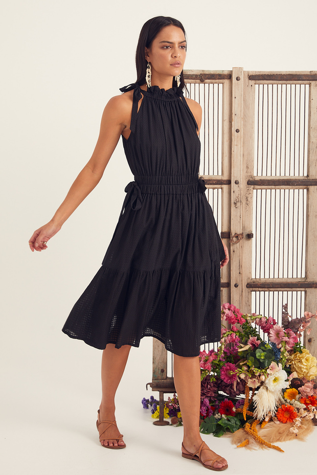 Heera Dress - Black Jacquard Voile