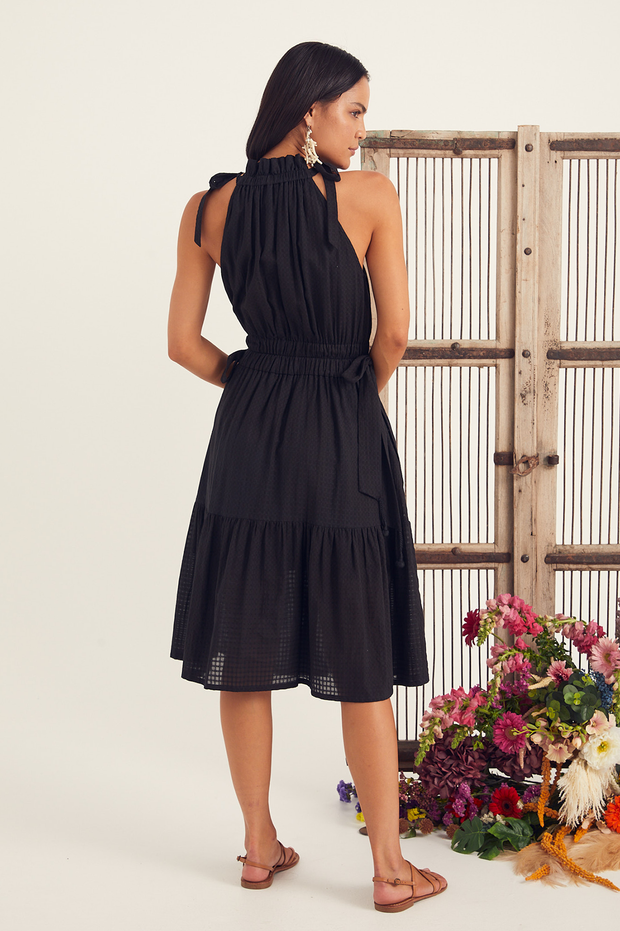 Heera Dress - Black Jacquard Voile